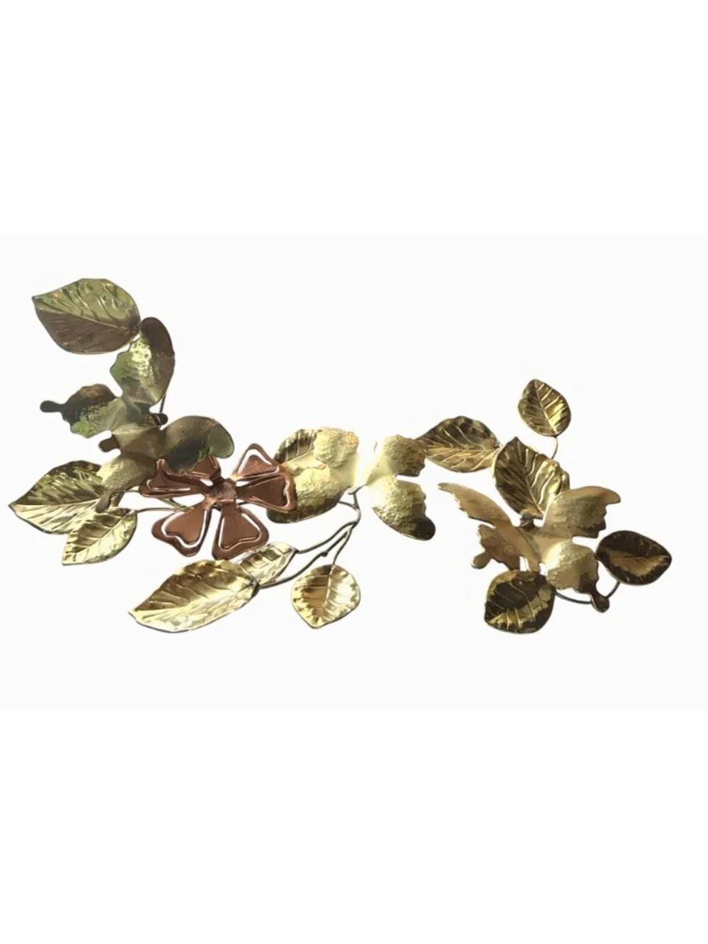Brass & Copper Wall Art Set Of 2 Butterflies On Branches Leaves